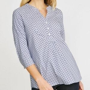 Laura Ashley Women Size 16 3/4 Sleeve Flocked Dot And Stripe Blue Shirt Tunic